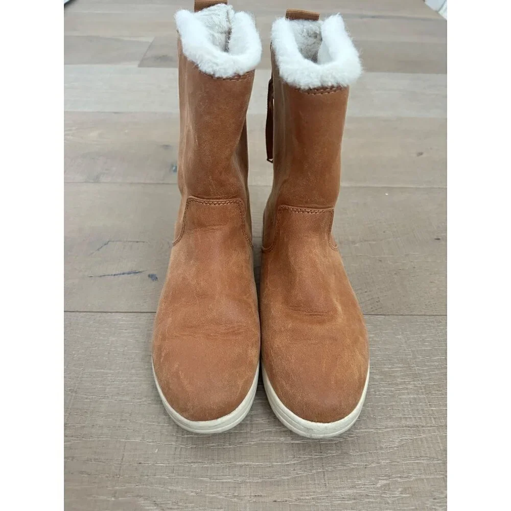 Toddler Brown Faux Leather Winter Boots W/ Fur Lining & Zip Closure Size 8